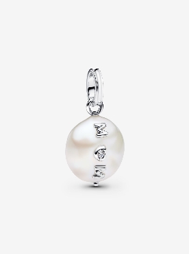 Pandora® sterling silver mom coin sterling silver dangle with white treated freshwater cultured pearl and clear cubic zirconia.