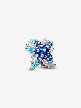 Pandora® sterling silver starfish charm with blue and coralstone.