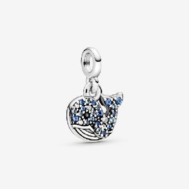 Pandora® whale sterling silver dangle with clear cubic zirconia icy blue stellar blue skylight blue and black crystal
