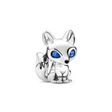 Pandora® Fox sterling silver charm with stellar blue crystal and black enamel