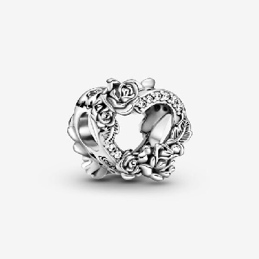 Pandora® Heart and roses sterling silver charm