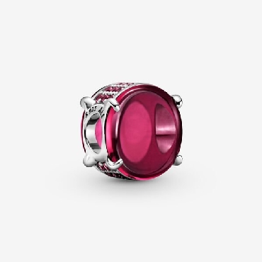 Pandora® sterling silver charm with fuchsia rose crystal