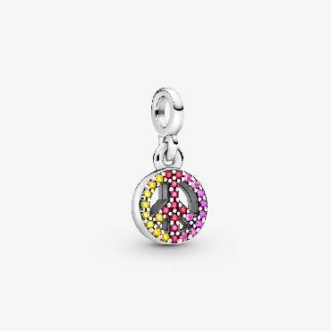 Pandora® Peace sign sterling silver dangle with serise; royal purple and blazing yellow crystal; honey and red cubic zirconia.