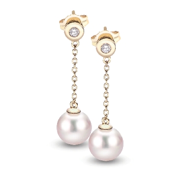 14k white gold 8 85mm Akoya cultured pearl and diamond dangle studs
