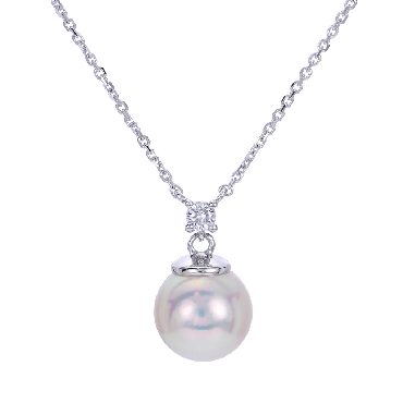14K white gold 18 8 85mm akoya cultured pearl and diamond necklace 1 Diamond 005 carat