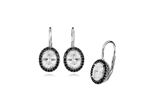 Sterling silver earrings with white black cubic zirconia black Rhodium plating polished finish