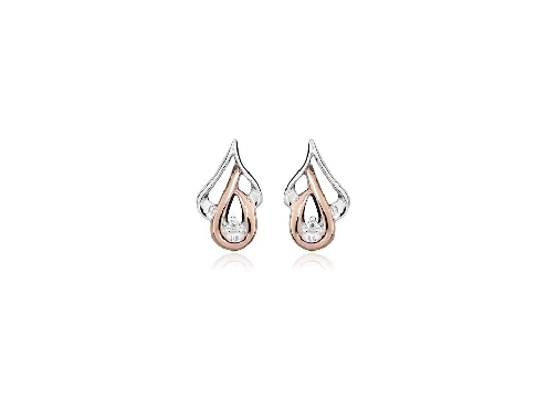 Sterling silver earrings with white cubic zirconia rose gold rhodium plating polished finish
