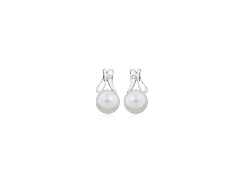 Sterling silver earrings with white cubic zirconia white fresh water pearl polished finish and rhodium plating