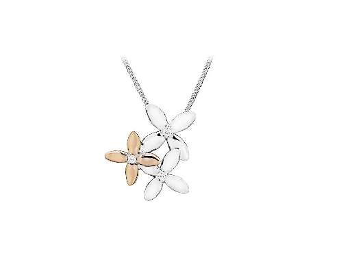 Sterling silver pendant with white cuibc zirconia rose gold and rhodium plating polished finish
