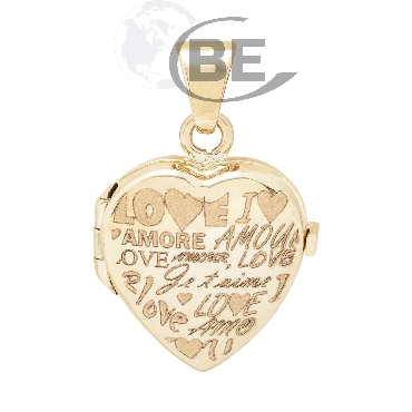 10K yellow gold; large heart shaped locket with words of love.