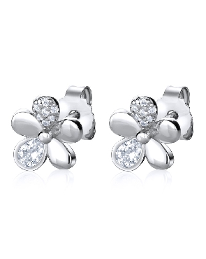 sterling silver earrings with white cubic zirconia and rhodium plating