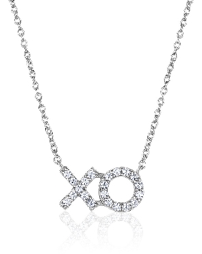 Sterling silver necklace   XOXO   with cubiz zirconia; rhodium plating; 42+3 CM
