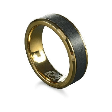 Italgem stainless steel gold IP carbon fiber 7mm ring size 115