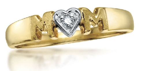 10K yellow gold MOM Ring 1 fancy cut diamond 01 carat Rhodium enhanced top Canadian Certified Gold