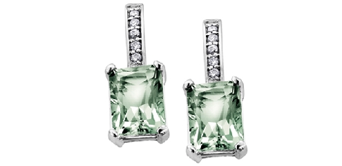 10K white gold Green Amethyst and Diamond Earrings 2 Green Amethyst Earrings 10 Round Diamonds 05CT Canadian Certified Gold
