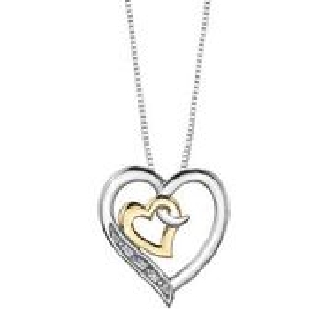 Sterling Silver and 10k Yellow Gold Diamond Heart Pendant.
3 Fancy Cut Diamonds: 0.015 CT
2 Fancy Cut Diamonds: 0.005 CT