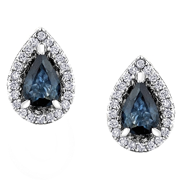 10k white gold sapphire and diamond earrings 2 sapphires 5x3mm 44 fancy cut diamodns 011ct Canadian certified gold