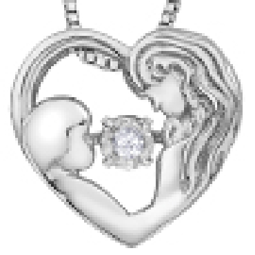 Sterling silver; pulse diamond   Mother and Child   pendant and chain.
1 fancy cut diamond: .03 carat