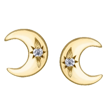 10k yellow gold moon earrings 2 Fancy cut diamonds 001ct Canadian certified gold