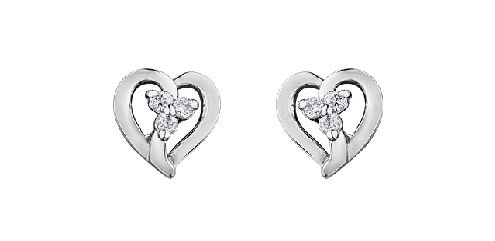 10k white gold diamond heart studs 6 fancy cut diamonds 003ct Canadian Certified Gold