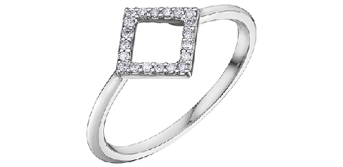 10K white gold; diamond ring.
20 fancy cut diamonds: .10 carat total weight
Canadian Certified Gold