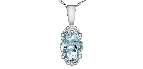10k white gold aquamarine and diamond pendant.1 amethyst 7x5mm
2 Fancy Cut Diamonds 0.03ct
4 Fancy Cut Diamonds 0.02ctCanadian Certified gold.