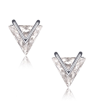 Sterling silver triangle shape earrings with rhodium plating and platinum finish