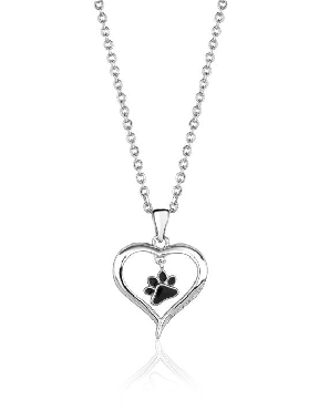 Sterling silver; paw print pendant with rhodium plating and a platinum finish.