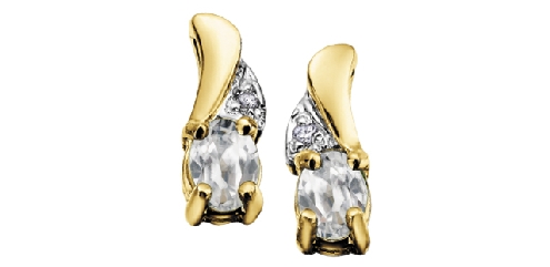 10K yellow gold; white zircon and diamond earrings.
Canadian Certified Gold.
