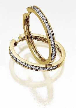 10k yellow gold diamond hoops 24 fancy cut diamonds 15 total carat weight Rhodium enhanced top Canadian Certified Gold