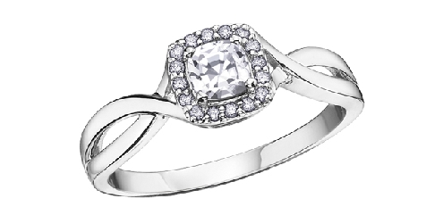 10k white gold white zircon and diamond ring 1 white zircon 4x4mm 16 fancy cut diamonds 072ct Canadian Certified Gold Size 9