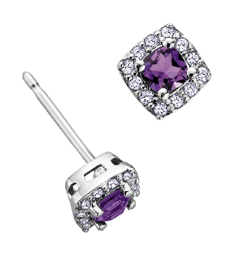 Amethyst and Diamond Earrings White Canadian Certified Gold