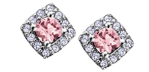 10k rose and white gold; Pink Tourmaline and Diamond Earrings
2 pink tourmalines: 3x3mm
24 fancy cut diamonds: .12 total diamond weight
Canadian Certified Gold