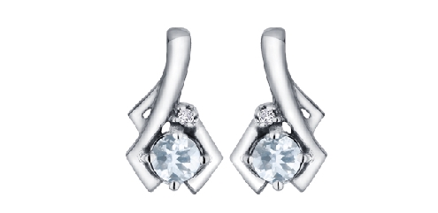 10K white gold; aquamarine and diamond earrings.
2 aquamarines: 3mm
2 diamonds: .007 carat
Canadian Certified Gold