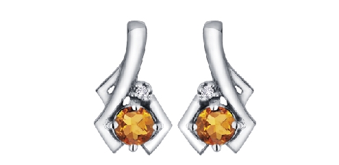 10K white gold citrine and diamond earrings 2 citrines 3mm 2 diamonds 007 carat Canadian Certified Gold