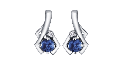 10K white gold sapphire and diamond earrings 2 sapphires 3mm 2 diamonds 007 carat Canadian Certified Gold