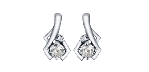 10K white gold; white topaz and diamond earrings.
2 white topaz: 3mm
2 diamonds: .007 carat
Canadian Certified Gold