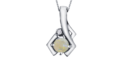 10k white gold opal and diamond pendant Opal 4mm Canadian certified gold