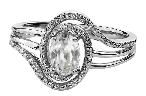 Sterling Silver White Topaz Diamond Ring