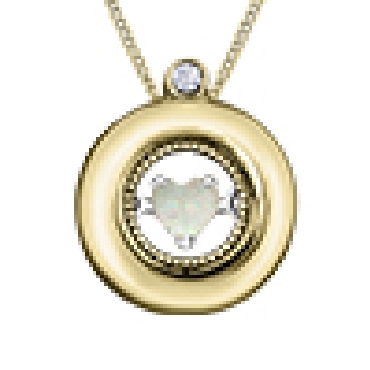 10K Yellow & White Gold Diamond Pendant
Pulse® Bring Love to Life
1 opal: 3x3mm
1 fancy cut diamond: 0.01 carat
Canadian Certified Gold