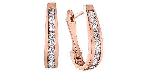 10k rose gold diamond hoops.
24 fancy cut diamonds: 1 carat total weight
Canadian Certified Gold