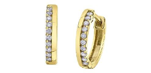 10k yellow gold diamond hoops

20 fancy cut diamonds: 0.15ct

Canadian certifeid gold.