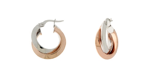 10k white and rose gold small double round hoops