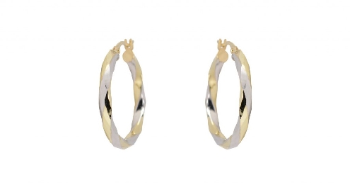 10k white and yellow gold hoops 25mm.