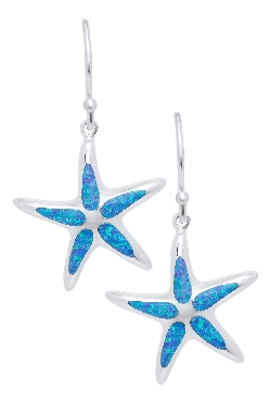 Sterling silver starfish earrings with synthetic opal.