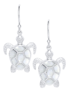 Sterling silver seaturtle earrings with mother of pearl