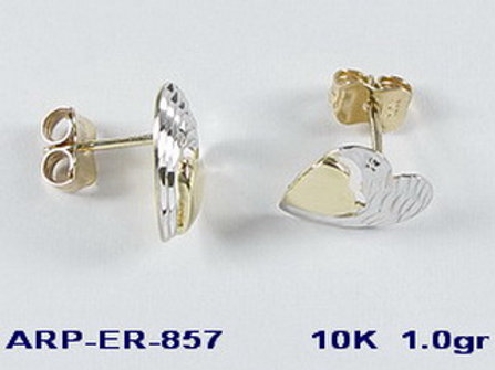 10K two-tone gold; heart studs.