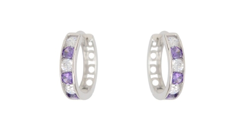 10k white gold hoops with amethyst and cubic zirconias.