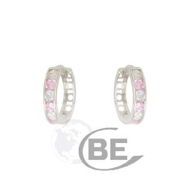 10K white gold hoops with pink topaz.