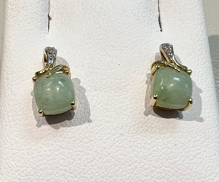 10K yellow gold jade and diamond earrings.